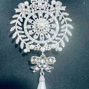 Elegant Silver and Pearl Brooch and Lapel Pin